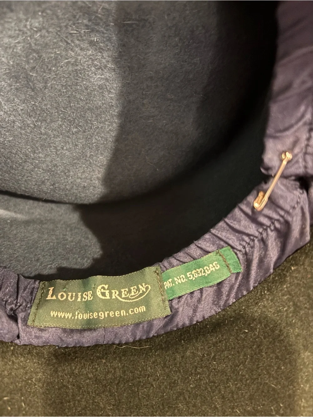 Louise Green Designer Wool Felt Wide Brim Floral Church Derby Hat Blue Green USA